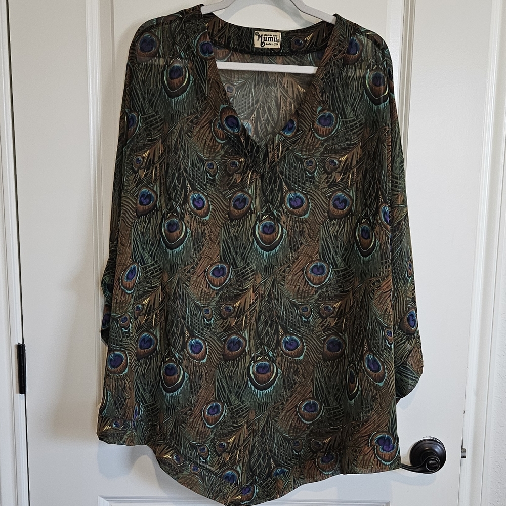 Show Me Your Mumu Peacock Sheer Blouse Beach Cover Up One Size